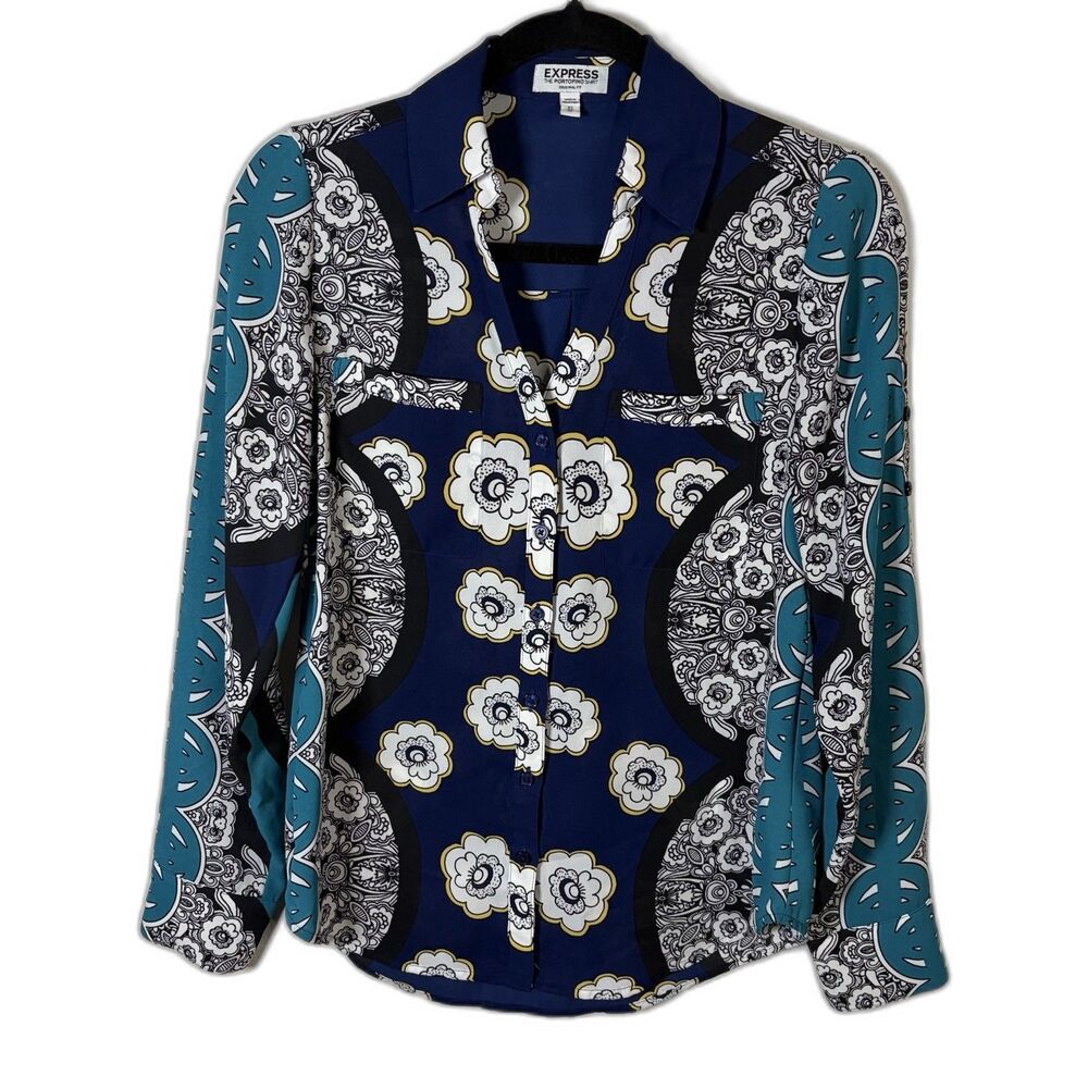 Express The Portofino Shirt Womens XS Floral Button Up Long Sleeve Office